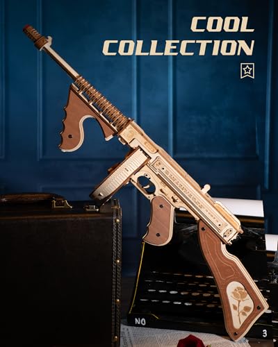 ROKR LQB01 3D Wooden Submachine Gun Puzzle Kit with Rubber Bands - 275pcs DIY Model for Adults and Teens ROKR
