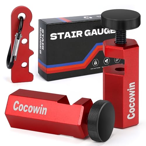 Red Cocowin Tall Stair Gauges for Framing Square with Holder and Carabiner Stair guages Knobs Tool for Circular Saw Metal Stair Stringer Layout Tool Cocowin