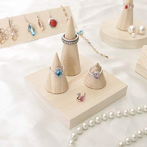 OLYCRAFT 11PCS Natural Wood Cone Ring Holders Unpainted Wood Cone Column Jewelry Ring Display Holder, Wood Ring Holders for Display DIY Craft OLYCRAFT