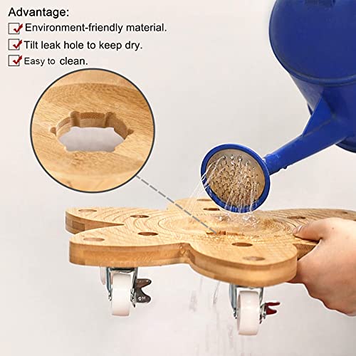 Vigordream Plant Caddy with Wheels 14" Heavy Duty Plant Rollers for Flower Pot, Bamboo Planter Dolly Holder Lockable Casters for Indoor Outdoor Vigordream