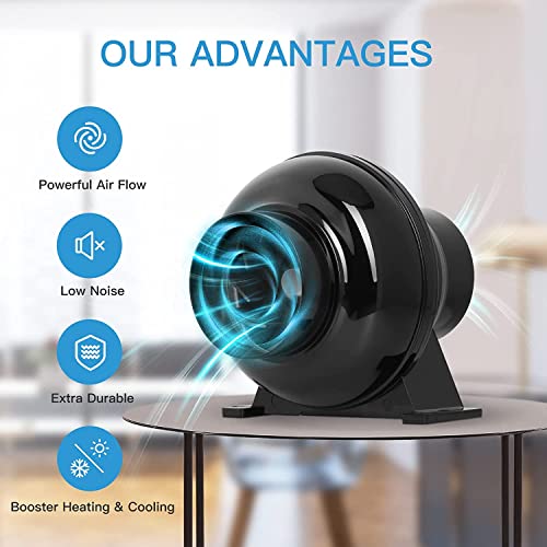 YSSOA 4 Inch Inline Duct Ventilation Fan 195 CFM HVAC Vent Blower Exhaust Booster for Hydroponics Grow Tent, Quiet YSSOA