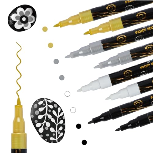 Acrylic Paint Pens White Paint Markers Metallic for Rock Fabric Wood Glass Canvas Ceramic, 5 White 4 Black 3 Gold & 3 Silver, Water Based Ink INK LAB