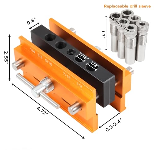 Samrira Self Centering Dowel Jig - Doweling Jig Kit for Woodworking Drill Guide For Straight Holes Wood Tools Width Adjustable with 6 Bushings + 3 Samrira