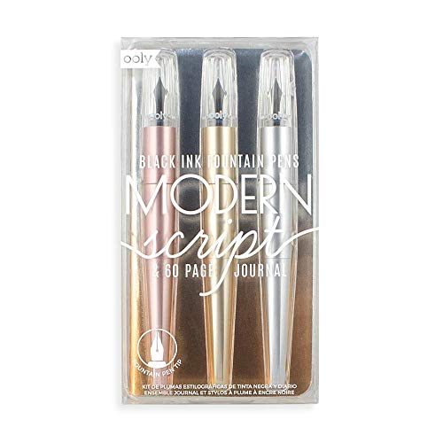 Ooly, Modern Script Fountain Pens and Journal Set, for Calligraphy, Journaling, Writing, School - 3 Pens & 1 Journal Ooly