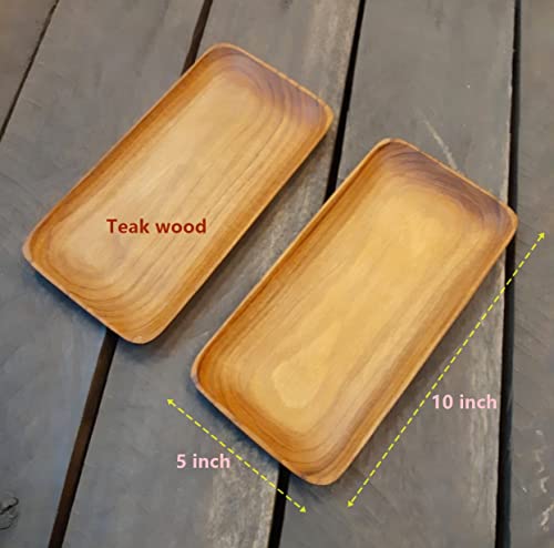 Cozinest Serving Platter Teak Wood – Rectangular Serving Tray 5 x 10 inches Party Wooden Platters Wood Tray for Display Fruit Snacks Dessert CoziNest