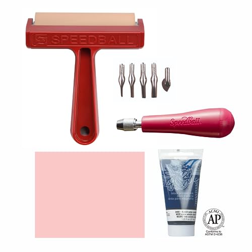 Speedball Super Value Block Printing Starter Kit – Includes Ink, Brayer, Lino Handle and Cutters, Speedy-Carve Speedball