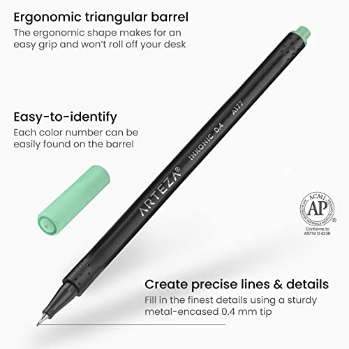 ARTEZA Inkonic Fineliners, Set of 72, 0.4 mm Tips Fine Point Markers, Assorted Art Pens, Water-Based Fine Tip Markers for Drawing, Sketching, ARTEZA
