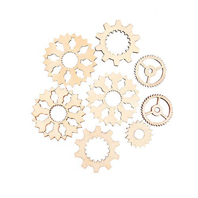 LiQunSweet 100-Pieces 12~38mm Undyed Mini Unfinished Hollow Wood Pendants Gear Slices Charms Cool Industrial & Steampunk Design Laser Cut Cutout
