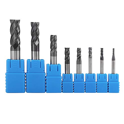 8pcs 2-12mm CNC Square Nose End Mills Set, Tungsten Carbide End Mill Bits, 4 Flutes Carbide End Mill Set Tungsten Steel Milling Cutter Tool Kit for ANKROYU