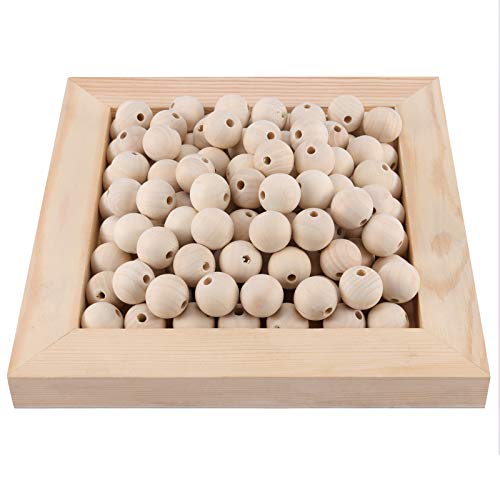 HAKZEON 25mm 300 PCS Natural Wooden Beads for Crafts, Round Spacer Unfinished Loose Wood Beads Set for Assorted Jewellery Making, Garland, Home HAKZEON
