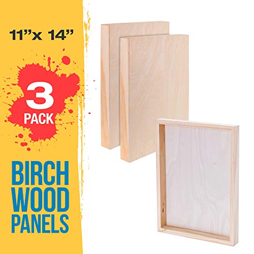 U.S. Art Supply 11" x 14" Birch Wood Paint Pouring Panel Boards, Gallery 1-1/2" Deep Cradle (Pack of 3) - Artist Depth Wooden Wall Canvases - U.S. Art Supply