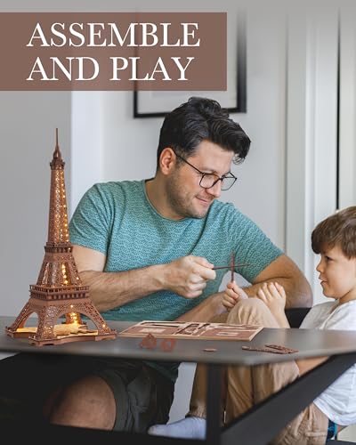 RoWood Eiffel Tower,3D Puzzle Model Kits for Adults,DIY 3D Wooden Puzzles for Adults,Builing Set with LED,Home Decoration Festival Gift Idea RoWood