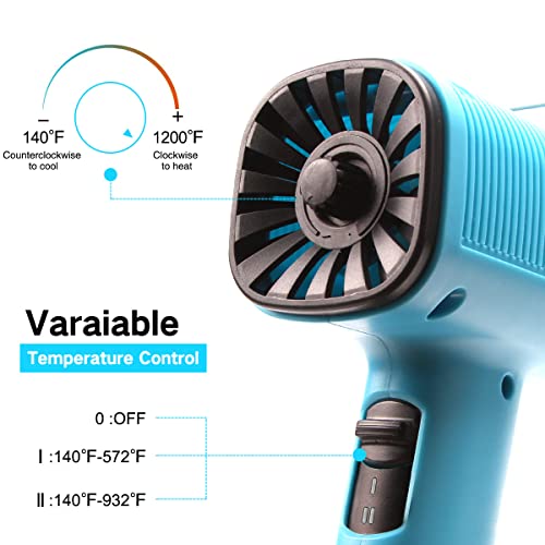 LDK Heat Gun 1200W 140℉~932℉ (60℃-500℃) Heavy Duty Hot Air Gun Kit Variable Temperature Control with 2 Temperature Settings 2 Nozzles for Crafts, LDK