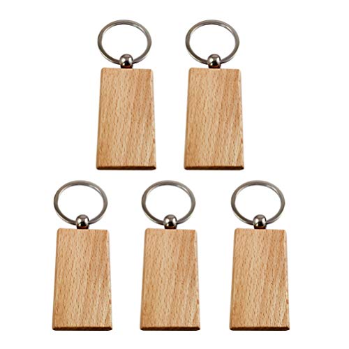 5PCS Blank Wooden Key Chains Rectangle Beech Wood Keychain Pendant