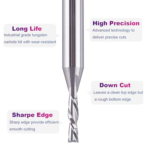 SpeTool 5PCS Down Cut Spiral Router Bit Set 1/4" Shank with 1/8" Cutting Diameter, Carbide CNC Bits for Wood Cutter Milling SpeTool