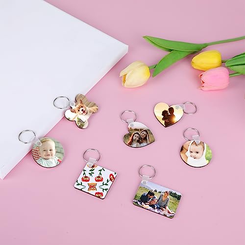 135Pcs Sublimation Keychain Blanks Bulk,MDF Keychain Double Sided Heat Transfer Keychain Board with Film,Key Rings, Plastic Retaining Clips for DIY NEOACT