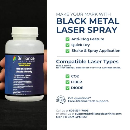 Liquid Ready Laser Marking Powder-"Brilliance Laser Inks" -BLI101MBLIQ120- Black Laser Ink for Metals Marking with CO2/Fiber/YAG (120 ml, Black) Brilliance Laser Inks