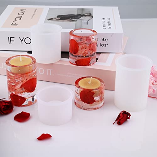 Actvty Tealight Candle Holder Resin Molds, Set of 3 Cylindrical Candlestick Epoxy Casting Silicone Molds for Resin DIY Crystal Votive Candle Holders Actvty
