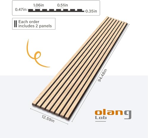 Olanglab Wood Slat Wall Panels, 2 Pack Wood Slats for Wall, 94.48"x 12.59"x 0.82" Each, 3D Wall Panels for Interior Wall Decor, (Warm Oak) Olanglab
