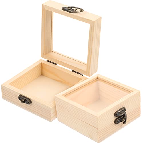 Sewroro 2pcs Box Wooden Storage Box Jewelry Unfinished Wood Crafts Wooden Berry Baskets Wooden Storage Crates Tote Bins for Storage with Lid Sewroro
