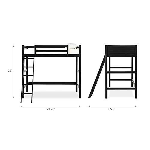 DHP Moon Bay Black Wooden Loft Bed for Kids - Twin Size with Ladder and Guardrails DHP