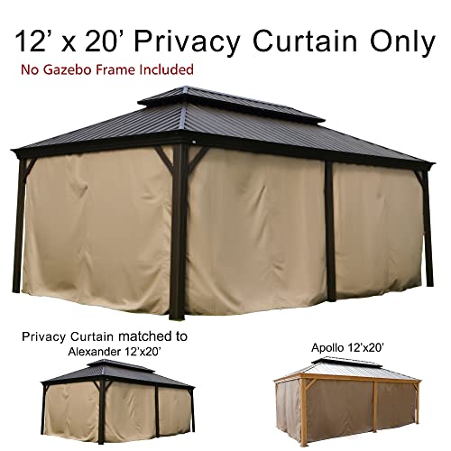 Kozyard Gazebo Privacy Curtain Outdoor Waterproof Sidewall for Hardtop Gazebo, OEM Replacement for Patio Gazebo Curtains for Alexander, Caesar, Kozyard