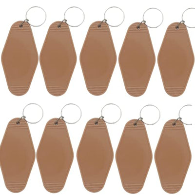 Nwsrayu 10pcs Blank Hotel Keychains Bulk Vintage Motel Keychain Vinyl HTV printing Keychains DIY Keychain tags(Coffee)