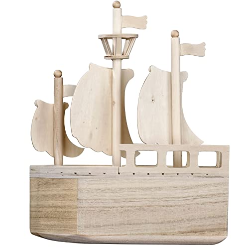 11" Wooden Pirate Ship Birdhouse by Make Market - Unfinished Hanging Birdhouse Made of 100% Wood, Outdoor Nesting Boxes - 1 Pack Make Market