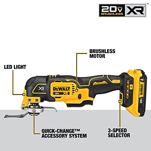 DEWALT 20V MAX XR Multi-Tool Kit, Oscillating Tool, 6-Speed, Quick Blade Change for Multi-Tool Needs, Cordless (DCS356D1) DEWALT