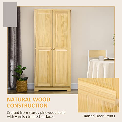 HOMCOM 67" Pinewood Kitchen Pantry Storage Cabinet, Freestanding Cabinets with Doors and Shelf Adjustability, Soft-Close Mechanism, Living Room & HOMCOM