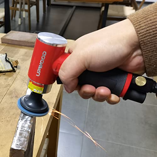 Pneumatic Mini Orbital Sander Grinder Polisher Kit, 2 inch Air Right Angle Surface Prep Tool with 41pcs Roll Lock Discs UPWOOD