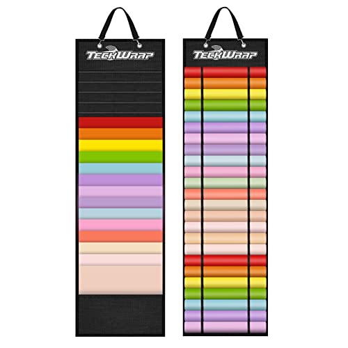 TECKWRAP Vinyl Roll Holder, Black, Wall-Mounted, 47 Compartments, Craft Vinyl Storage Organizer, Hanging Bags, 20 Pack TECKWRAP