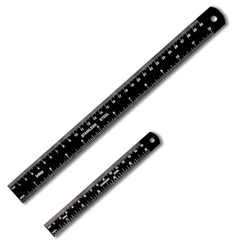 Zotemo Metal Ruler Kit 12 Inch and 6 Inch, Stainless Steel Rulers with Centimeters, Inches and Conversion Table for Office and School, 2 Pack Zotemo