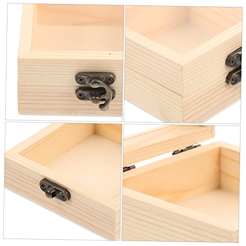 COHEALI 2pcs Box Wooden Storage Box Unfinished Wood Jewelry Wooden Case Wooden Berry Baskets Wooden Storage Crates Candy Rings Wood Decor Work Desk COHEALI
