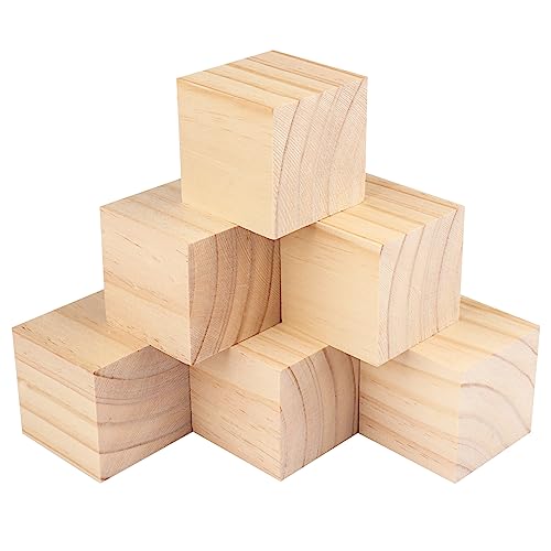 6 Packs Wooden Blocks for Crafts, 3.15 Inch Pine Wood Cubes, 8 x 8 x 8 cm Wooden Cubes for Paint, Stamp, Decorate, DIY Projects and Personalized GNIEMCKIN