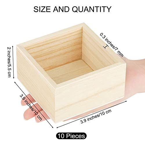 Aodaer 10 Pieces Wooden Box Unfinished Small Platane Wood Box 4 x 4 x 2.2 Inch Rustic Treasure Box Decorative Craft Organizer Storage Box for Crafts, Aodaer