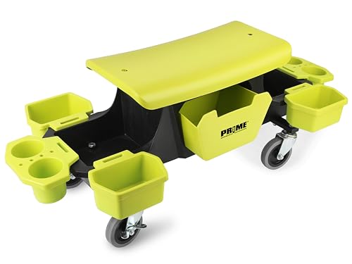 PR1ME Rolling Detailing Creeper Seat, Roller Mechanic Detailing Utility Seat, Rolling Mechanic Stool with Wheels, Removable Tool Trays Drawer, 300 Prime 1