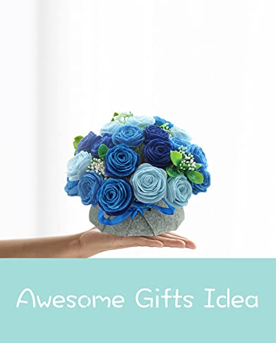 BAZIMA DIY Felt Flower Art Craft Kit, DIY Felt Blue Rose Pot Bonsai Kit, Floral Gifts,Beginner Craft Kit,Arrange Pre-Cut Felt Flowers and Foliage BAZIMA ALICE