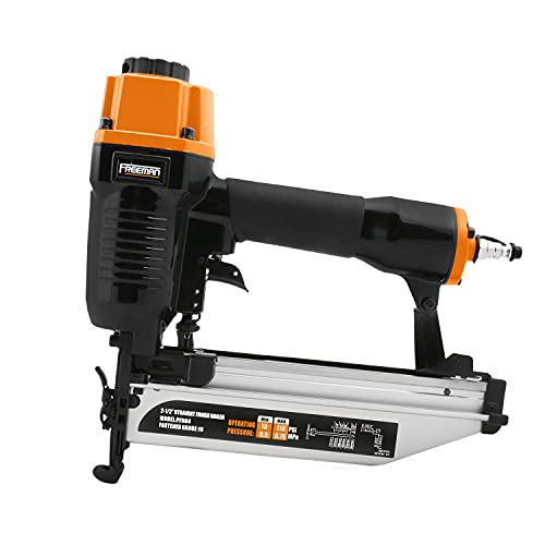 Freeman P4FNCB Pneumatic Finishing Nailer and Stapler Kit with Bag and Fasteners (4-Piece), Black with Orange Freeman