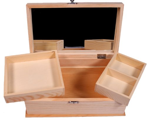 Unfinished Wood Jewelry Box w/ Mirror & Removable Compartments - Ready to Paint! WoodArtSupply
