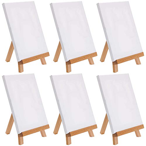 U.S. Art Supply 8" x 8" Stretched Canvas with 10.5" Tabletop Display Stand A-Frame Artist Easel Kit (Pack of 6) - Beechwood Tripod, Kids Students US Art Supply