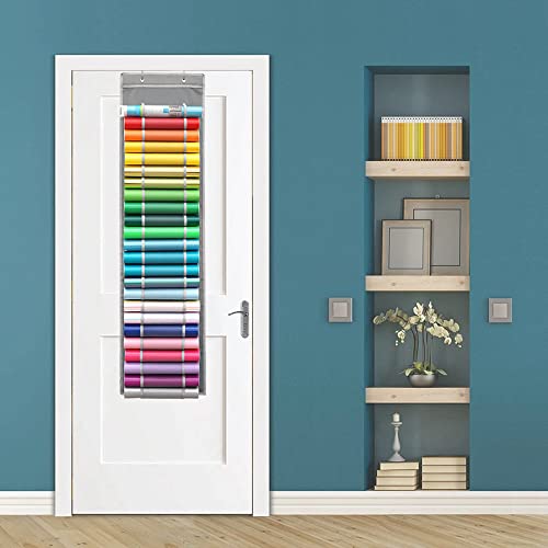 Hanging Vinyl Organizer, Double-Sided, ZENXUS 25 Compartments Roll Storage, Backside 10 Pockets for 12x12 Vinyl Sheet, Cardstock, Scrapbook Paper, ZENXUS