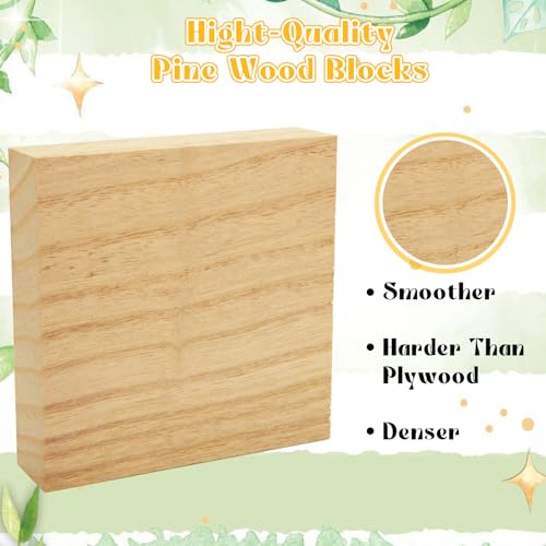 CYEAH 15 Pack Wooden Blocks for Crafts, 4" x 4" x 1" Basswood Carving Blocks, Blank Wooden Square Blocks, Wood Tiles Craft Panels Great for Crafts, CYEAH