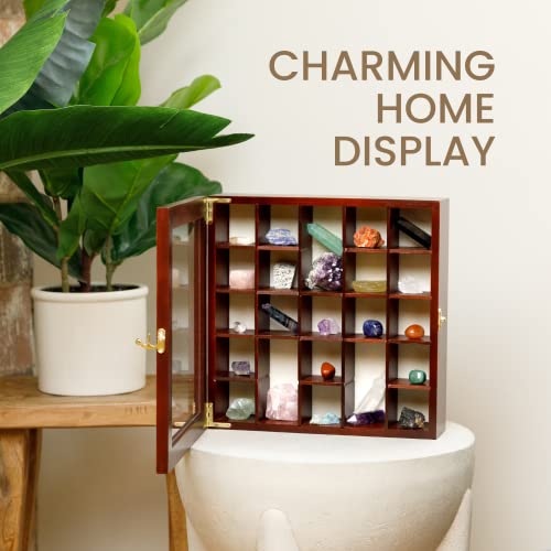 SmartyRocks Adjustable Rock Display Case - Rock Collection Box with Fabric Bed for Rock and Mineral Display - Dark-Finish Shadow Box with Shelves for SmartyRocks