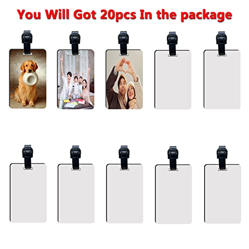 20 pcs Sublimation Luggage tag Blanks with Strap MDF White Blank Travel Bag Baggage Tags Double Sided Suitcase Label Tag with Slots Sublimation Bag AiDiYGECO