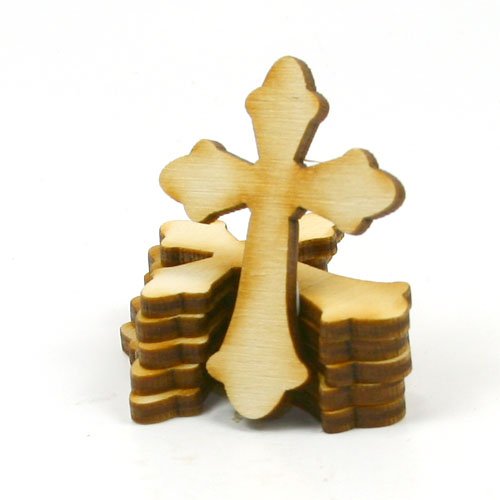 Mylittlewoodshop - Pkg of 12 - Cross Ornate - 2 inches by 1-1/2 inches and 1/2 inch Thick Unfinished Wood(LC-CROS10-12) Unique Wood Shapes