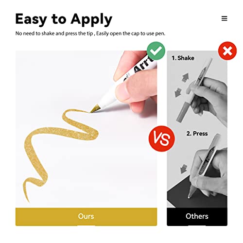 Arrtx Acrylic Paint Pens, 10 Pack Extra Brush Tip White Paint Markers Metallic for Rock Fabric Wood Glass Canvas Ceramic, 4 White 4 Black 1 Gold & 1 Arrtx