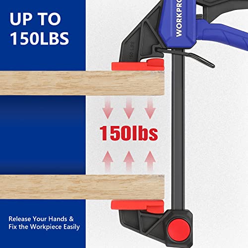 WORKPRO Mini Bar Clamps for Woodworking, 6"(2) and 4-1/2"(2), 4-Piece One-Handed Clamp/Spreader, Light-Duty Quick-Change F Clamp with 150lbs Load WORKPRO