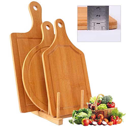 Guojanfon Bamboo Cutting Board Set 3PCS,Meat Chopping Boards,Pizza Peel Paddle with Handle for Homemade Baking Pizza Bread Cake Fruit Vegetables Guojanfon