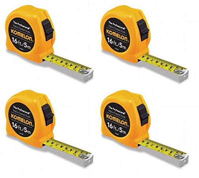Komelon 4916IM The Professional 16-Foot Inch/Metric Scale Power Tape, Yellow - 4 Pack